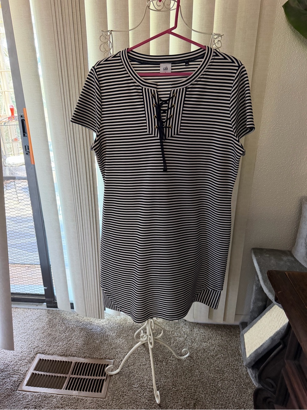 CAbi Blue  & White Striped Lace-Up Tee Dress